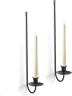 Wall Candle Holder Set of 2, Stylish Black Metal Wall Mount Candle Sconces, Modern Wall Decoration for Living Room, Farmhouse, Fireplace, a...