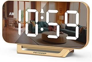 Peakeep Slim Digital Mirror Aesthetic Alarm Clock for Bedrooms Desk Decor - Plug in Electric Big LED Modern Small Clock for Office Living R...