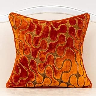 Yangest Orange Square Throw Pillow Cover Wavy Velvet Cushion Cover Modern Zippered Pillowcase for Sofa Couch Bedroom Living Room Chair, 18...