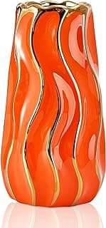 Ceramic Vase, Orange Vase for Home Decor,Decorative Flower Vase, Vertical Stripe Ceramic Vases for Home Décor, Bedroom, Office, Living Room...