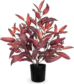 Briful Artificial Plant Farmhouse Table Decor, Burgundy Eucalyptus Plant Home Indoor Decor, Fake Plants for Office Coffee Living Room Decor...