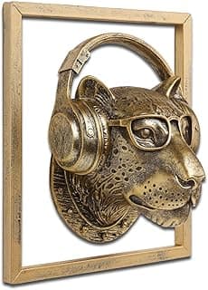 JJALIGHTS Exquisite Resin Animal Head Wall Sculpture (Gift Metal Frame) - Imitation Copper Vintage Decor for Living Room, Bedroom & Office...