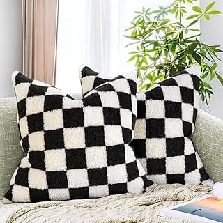 AmHoo Pack of 2 Decorative Throw Pillow Covers Checkerboard Luxury Super Soft Faux Fur Wool Set Case Cushion for Couch Sofa Bedroom 18 x 18...