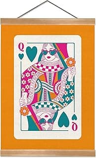 ZTGDA Funny Queen of Hearts Playing Card Wall Art,Modern Pop Art Linen Canvas Poster, 70sVintage Decor Poster,Bold Female Power Decor for H...