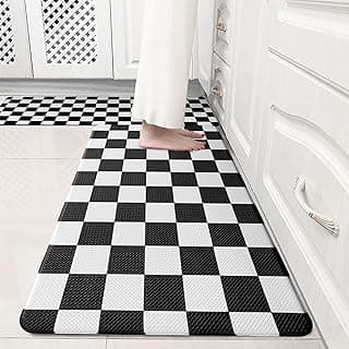 Black Checkered Grid Checkerboard Kitchen Rug Sets [2 PCs], Anti-Fatigue, Waterproof Non-Slip Kitchen Mats Heavy Duty Ergonomic Comfort Foa...