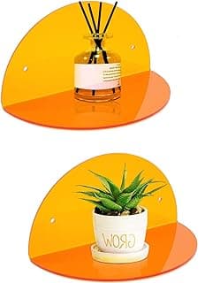 ROYALITA Small Acrylic Shelves Room Decor Floating Shelves (2-Pack, 8-inch Diameter) - Wall Mounted Display Stand for Plants, Toys, Makeup,...