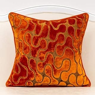 Yangest Orange Square Throw Pillow Cover Wavy Velvet Cushion Cover Modern Zippered Pillowcase for Sofa Couch Bedroom Living Room Chair, 18...