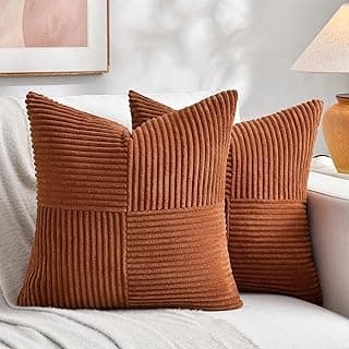 Fancy Homi 2 Packs Rust Boho Decorative Throw Pillow Covers 18x18 Inch for Couch Bed Sofa, Farmhouse Fall Home Decor, Soft Corss Corduroy P...